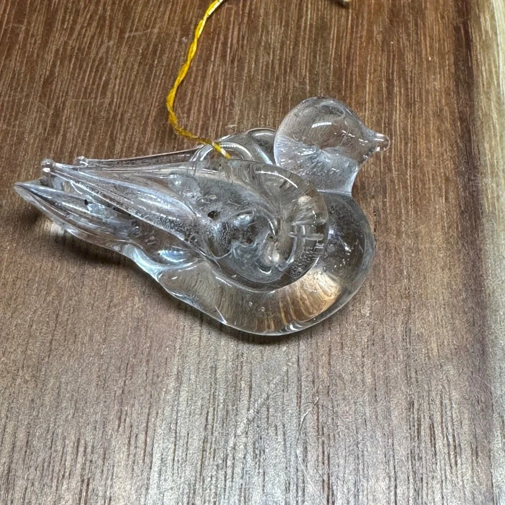 Vintage Hand Blown Clear Art Glass Bird Ornament Figurine 2